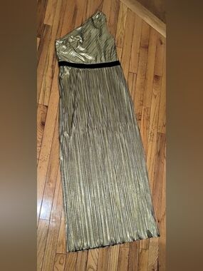 Metallic Pleated Maxi Dress in Gold Like New
